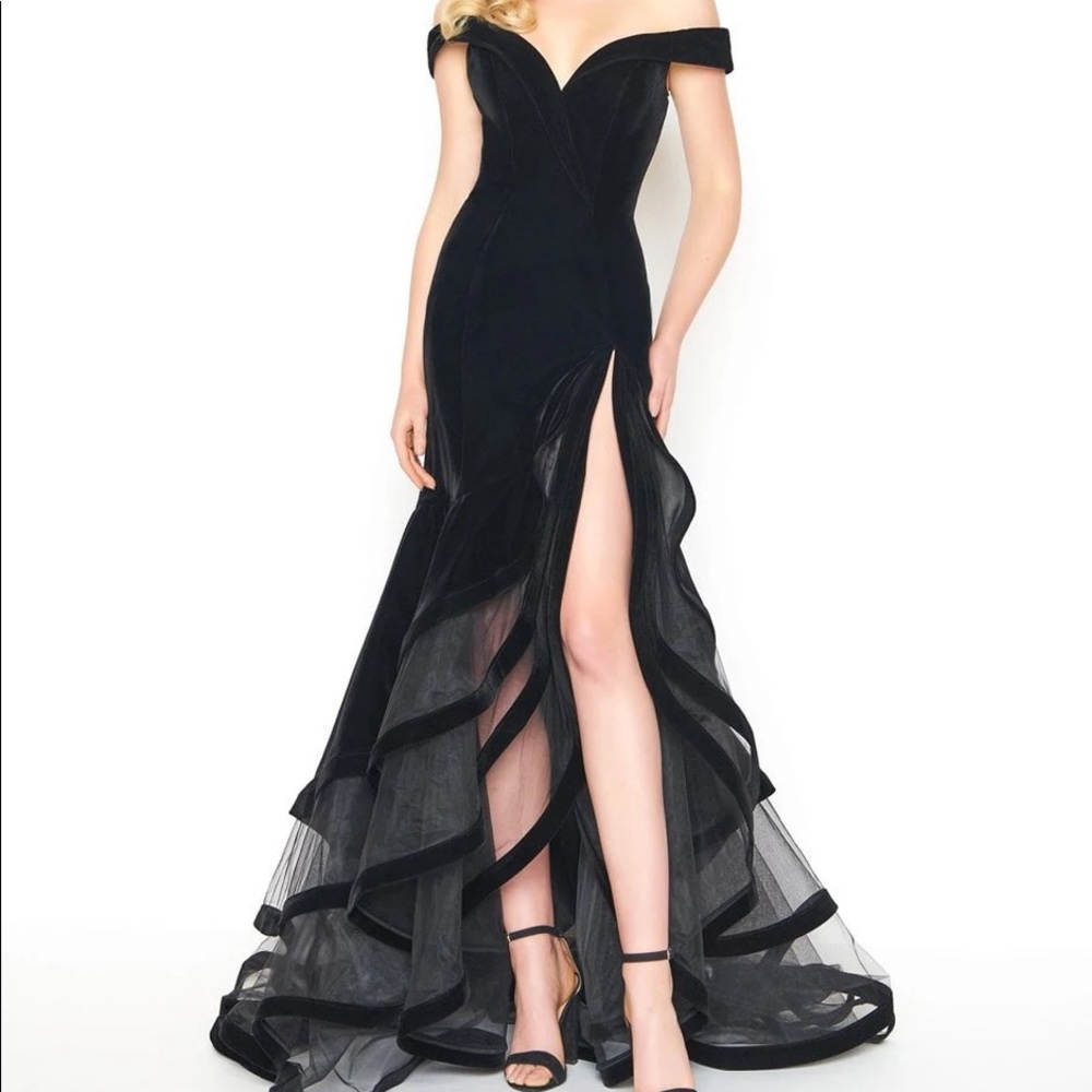Tiered Velvet Trumpet Gown